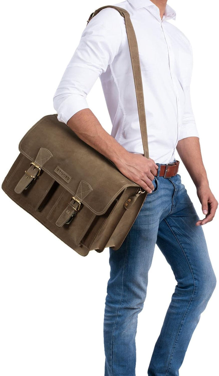 STILORD "Jeffrey Lehrertasche Aktentasche Leder Grosse Vintage Ledertasche zum Umhängen 15.6 Zoll La