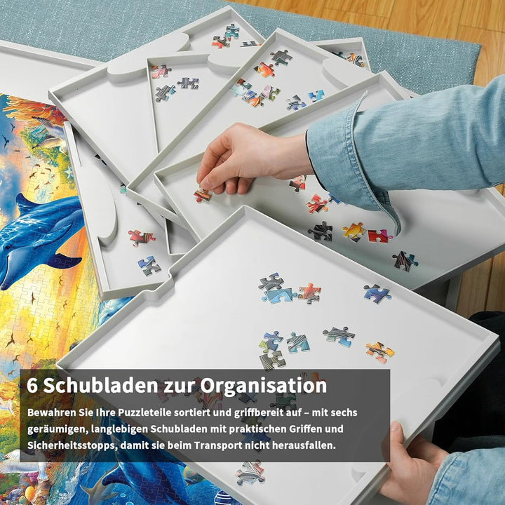 Leichtes 1500-Teile Drehbares Puzzlebrett mit 6 Schubladen & Schutzabdeckung, 360° Lazy-Susan-Design