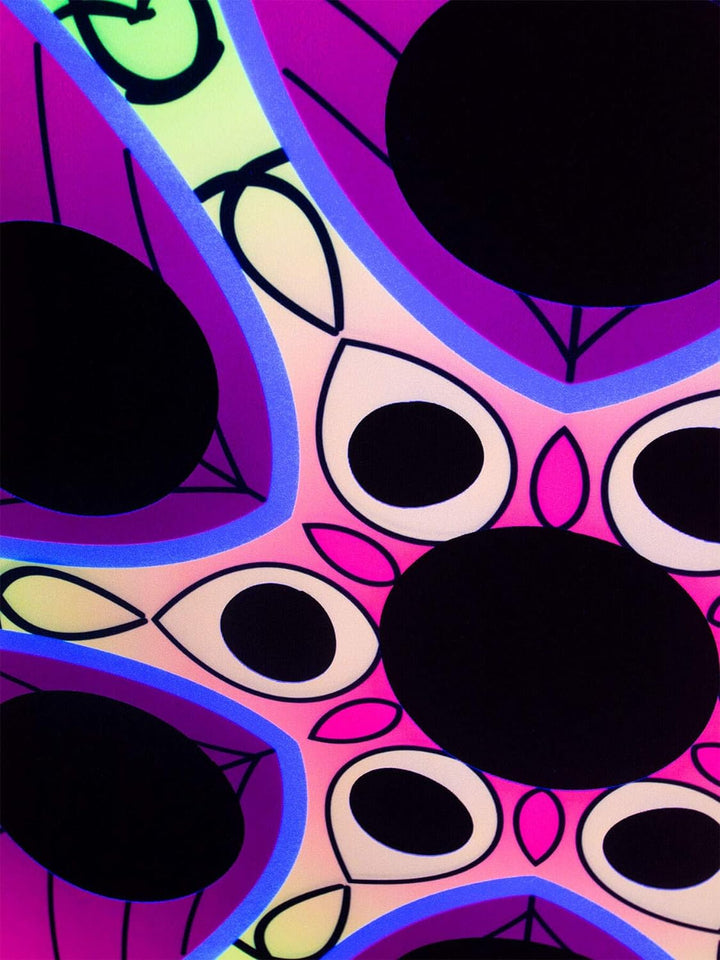 PSYWORK Schwarzlicht Segel Spandex | Goa Psychedelic Flower Pink | 3 x 3m | UV-aktiv | leuchtend | W