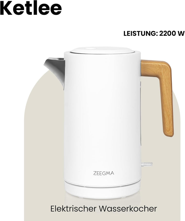 ZEEGMA KETLEE 1,7 L Kabelloser elektrischer Wasserkocher für Tee und Kaffee, 2200 Watt, Wasserstands