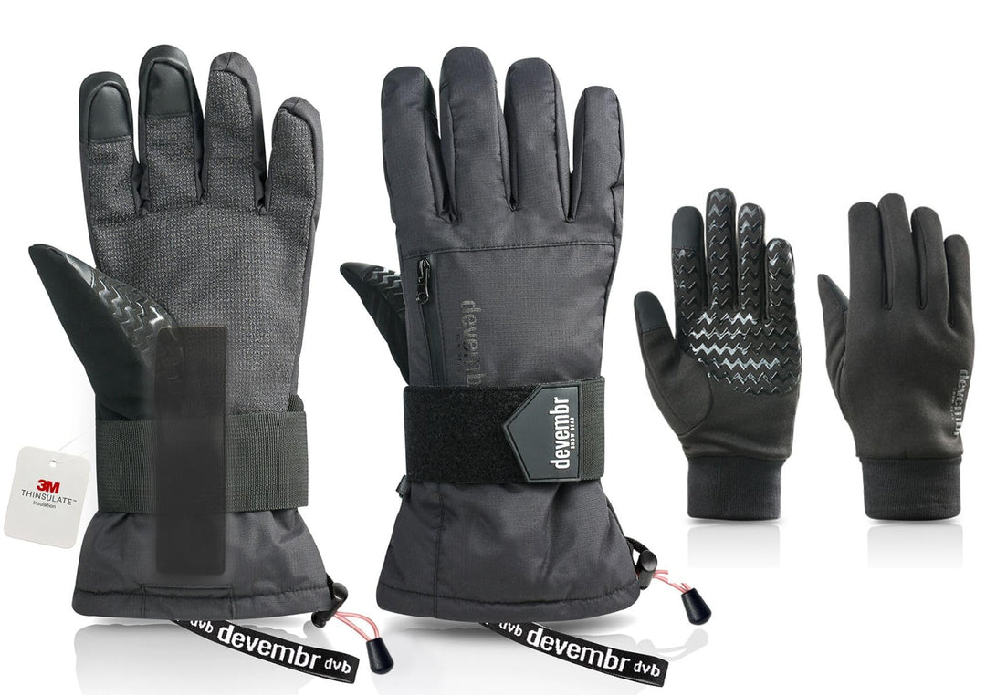 devembr Advanced Ski-Handschuhe mit Handgelenkschutz und Herausnehmbarem Innenfutter (S/M/L), S