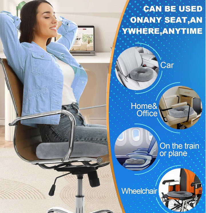 Donut Sitzkissen aus Memory Foam – Ergonomisches Ringkissen für Büro, Auto & Homeoffice – Druckentla