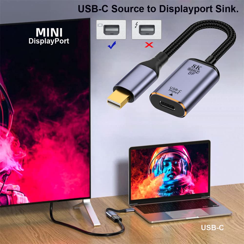 NFHK USB-C Typ C Buchse Quelle zu Mini Displayport DP 1.4 Senke HDTV Kabel 8K@60hz 4K@120hz für Tabl