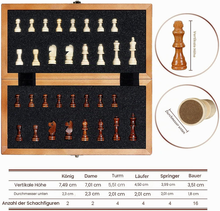 Syrace Schachspiel Schach Schachbrett aus Holz für Kinder und Erwachsene, Zusammenklappbar, Handgefe