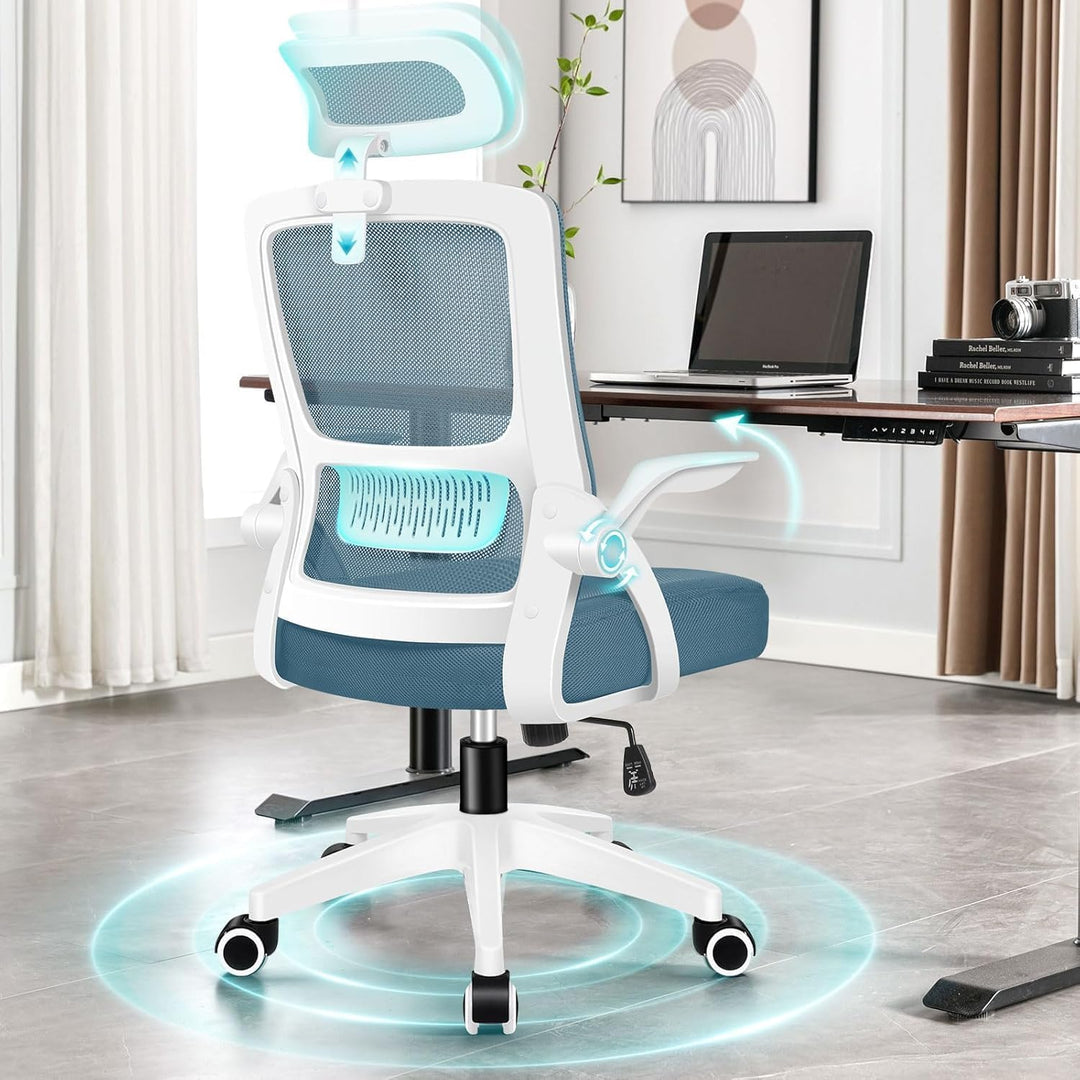 ALFORDSON Bürostuhl, Sessel mit Kopfstütze, Computer-Schreibtischstuhl mit Lordosenstütze, Drehstuhl