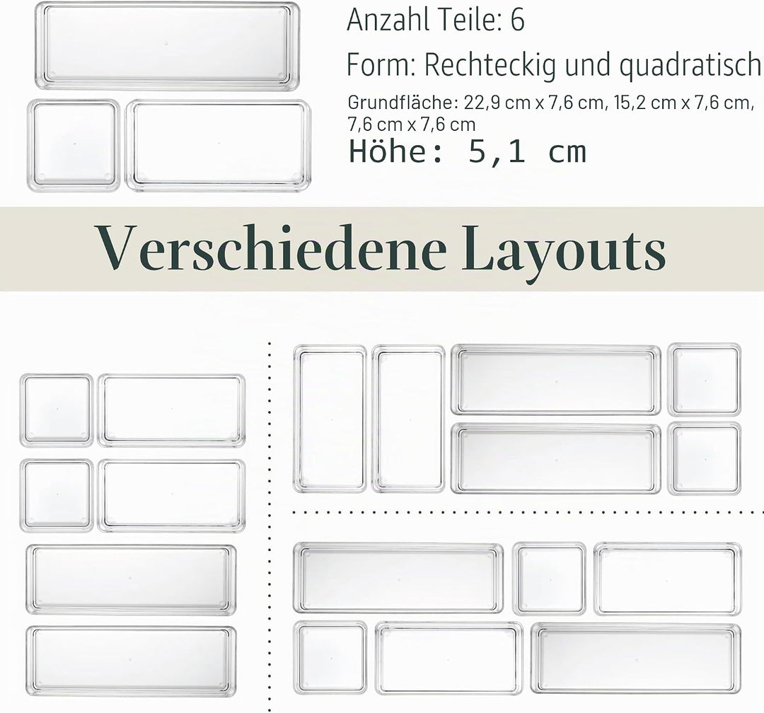 STORi Kosmetik- und Schreibtisch-Schubladen-Organizer, Kunststoff, transparent, 6 Stück 6 Piece, 6 P