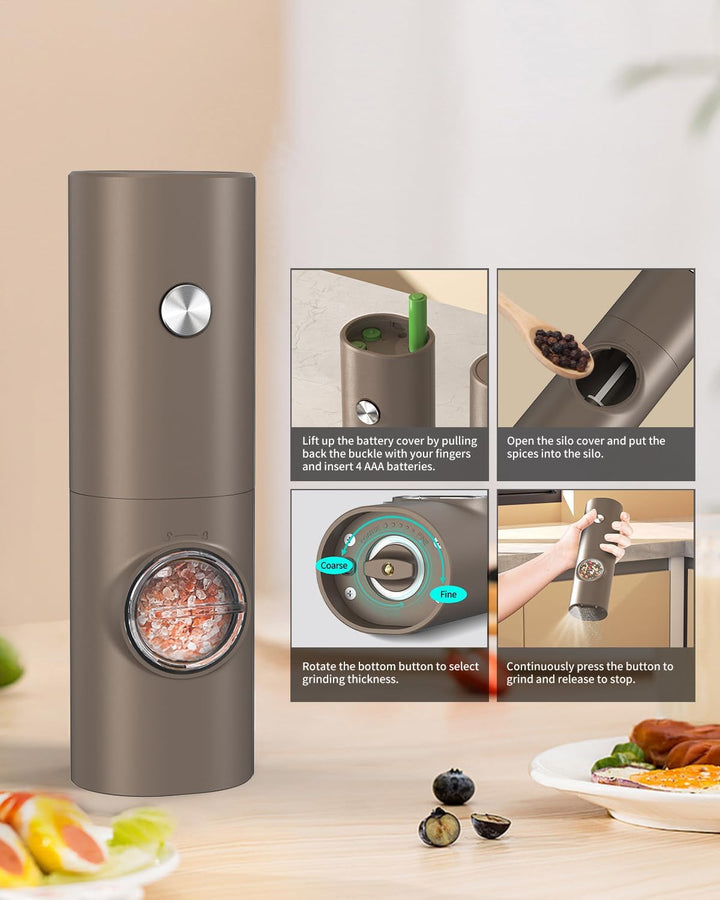 CIRCLE JOY Salz und Pfeffermühlen Elektrische 2er Set Batteriebetriebenen Gewürzmühle mit Basis, Wei