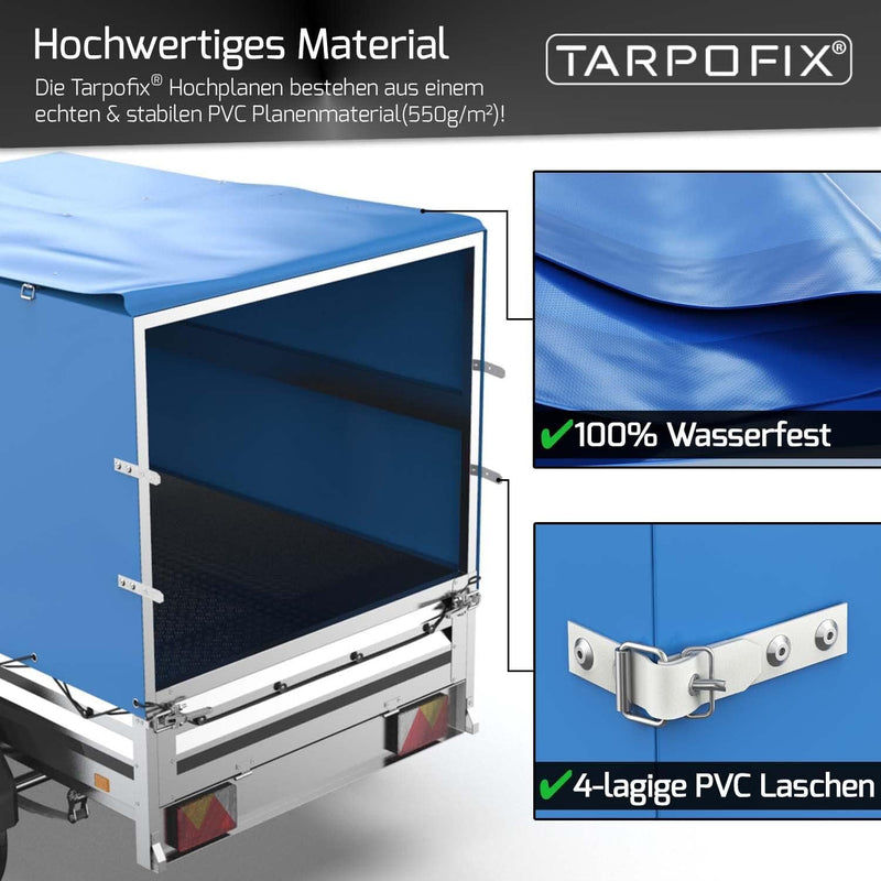 Tarpofix® Anhänger Hochplane 209x114x65 cm inkl. Planenseil - randverstärkte & robuste Stema Anhänge