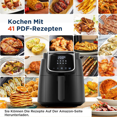 Midea MF-CN40C2 Heissluftfritteuse 4L, Ölfreie Airfryer 1500W, 8 Vorprogrammierte Kochmodi, 35-200℃,