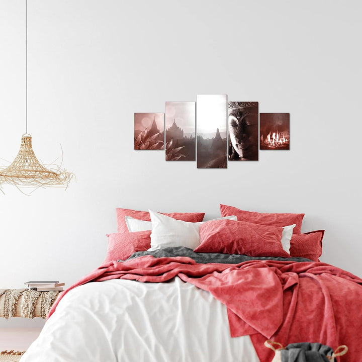 Runa Art Wandbilder Blumen Orchidee 5 Teilig Bild auf Vlies Leinwand Deko Wohnzimmer Feng Shui Viole