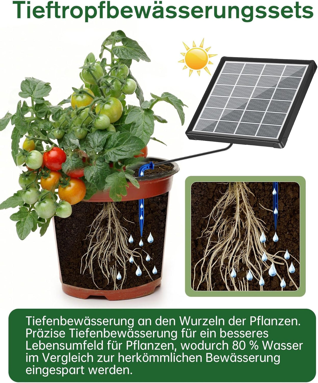 Biling Solar Bewässerungssystem Balkon 15M Bewässerungssystem Solar Tröpfchenbewässerung Automatisch