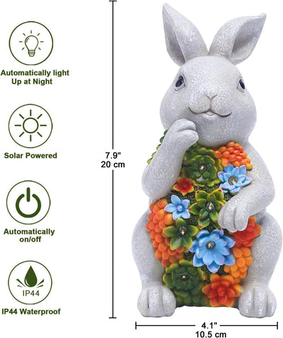 Yeomoo Solar Kaninchen Figuren Gartendeko für Draussen,Hase mit Sukkulenten Solarlampe Deko Bunny Fi