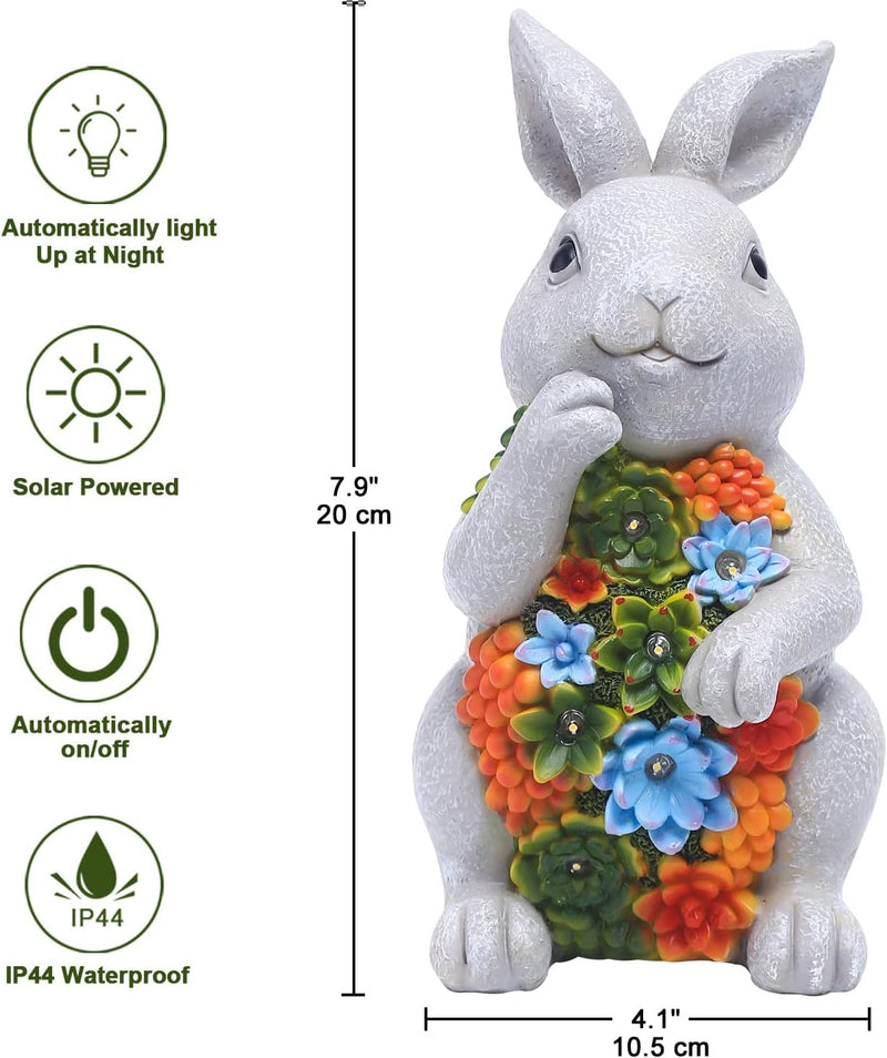 Yeomoo Solar Kaninchen Figuren Gartendeko für Draussen,Hase mit Sukkulenten Solarlampe Deko Bunny Fi