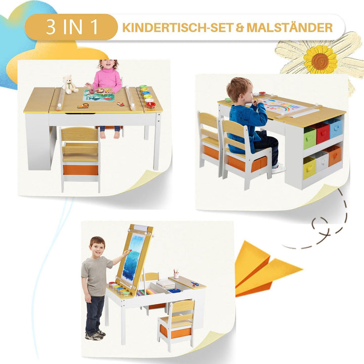 GRAVFORCE Kindertisch mit 2 Stühlen Maltisch & Basteltisch Kinder mit anhebbarer Tischplatte Spielti