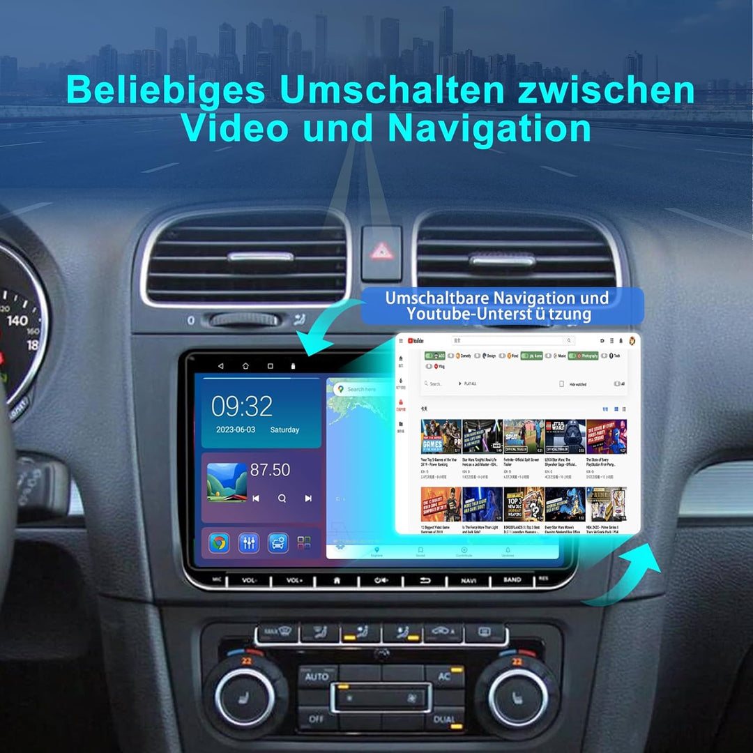 Kovanda Android Autoradio für VW Golf 5 6 Touran Tiguan Skoda Caddy Amarok, 9 Zoll Touchscreen Doppe
