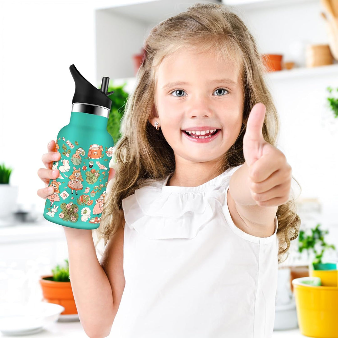 Grsta Trinkflasche Kinder, 350ml Trinkflasche Edelstahl, Trinkflasche Auslaufsicher, BPA-freie, Trin
