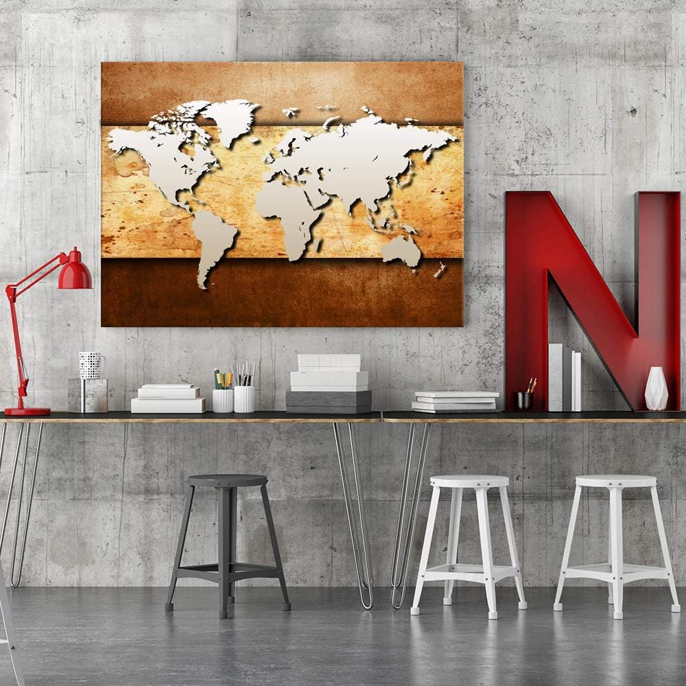 Leinwandbild XXL Weltkarte Wandbild Kunst Landkarte Geographie braun 100x70 cm 100L x 70B cm M_11868