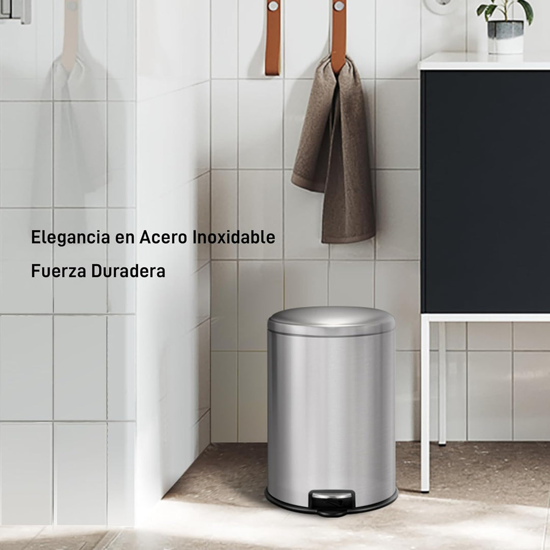 EKO Mülleimer für Badezimmer, Küche, 5 l, Edelstahl, Anti-Fingerabdruck, kompakter Mülleimer mit Ped