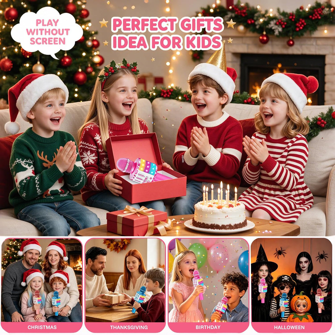 Karaoke Mikrofon Kinder, Drahtloses Bluetooth Mikrofon mit LED, Geschenke Mädchen 3-12 Jahre, Tragba