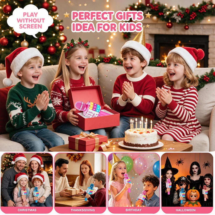 Karaoke Mikrofon Kinder, Drahtloses Bluetooth Mikrofon mit LED, Geschenke Mädchen 3-12 Jahre, Tragba