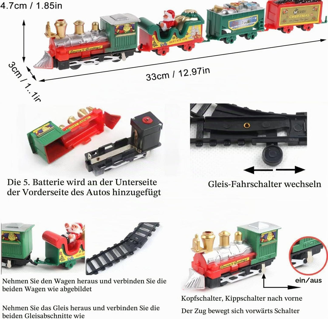 Klassischer Elektrischer Weihnachtszug Set für den Tannenbaum – Spielzeug Eisenbahn mit Weihnachtsma