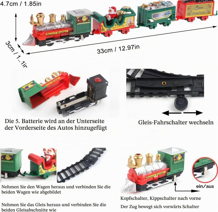 Klassischer Elektrischer Weihnachtszug Set für den Tannenbaum – Spielzeug Eisenbahn mit Weihnachtsma