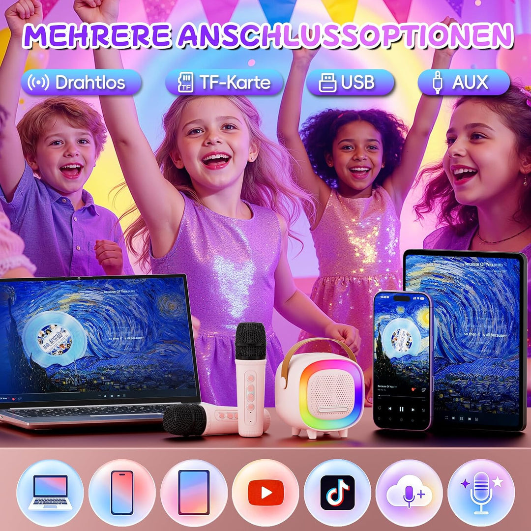 Karaoke Maschine Kinder, Mini Karaoke Maschine mit 2 Mikrofonen, Karaoke Kinder Mikrofon mit Stimmef