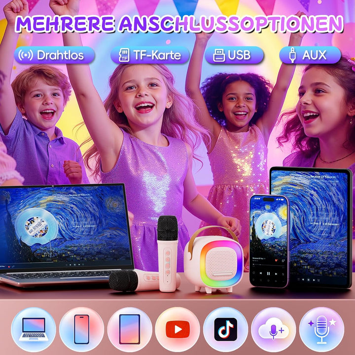 Karaoke Maschine Kinder, Mini Karaoke Maschine mit 2 Mikrofonen, Karaoke Kinder Mikrofon mit Stimmef