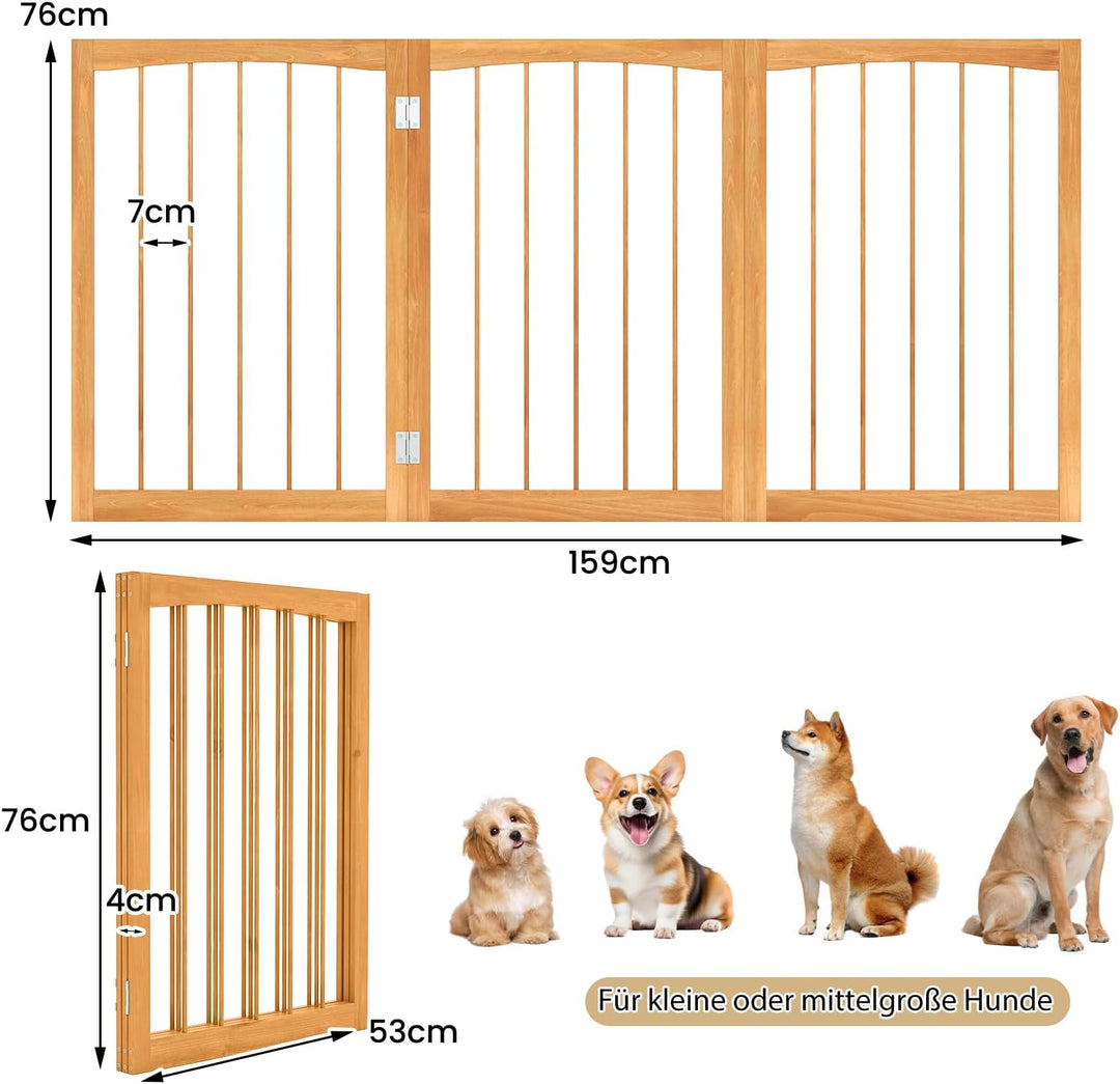 GYMAX Absperrgitter Hund 3-teilig, 159 x 76 cm Faltbar Hundegitter mit 180° Drehung, Schutzgitter Ho
