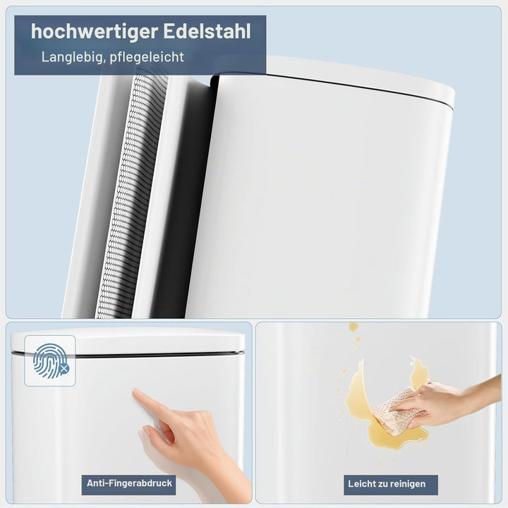 Clevich Mülleimer 30L aus Stahl, Abfalleimer, Tretmülleimer mit Soft-Close Deckel, Fusspeda, abnehmb