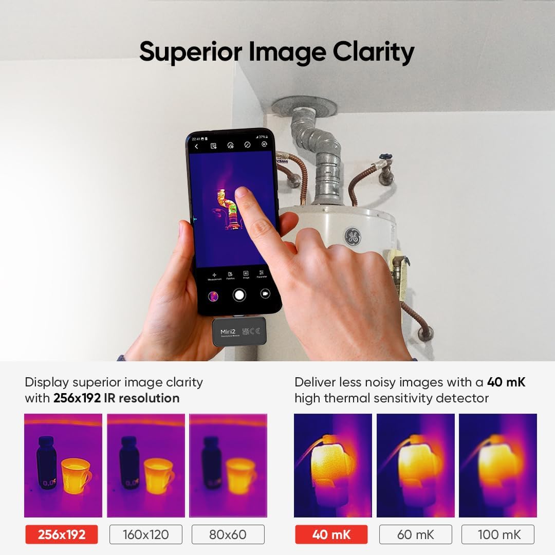 HIKMICRO Mini2 Wärmebildkamera Android, 256 x 192 IR-Auflösung, Wärmebildkamera 25 Hz Bildfrequenz,