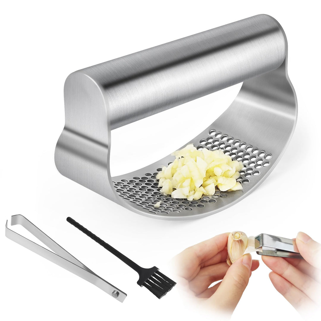 Knoblauchpresse, Knoblauchwippe aus rostfreiem Edelstahl, garlic press, Tragbarer Küchenhilfe, Mit K