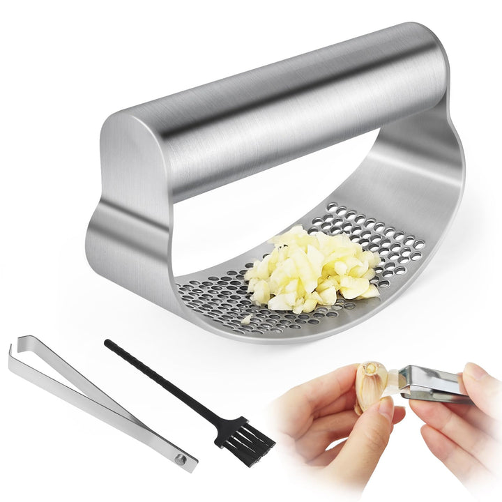 Knoblauchpresse, Knoblauchwippe aus rostfreiem Edelstahl, garlic press, Tragbarer Küchenhilfe, Mit K