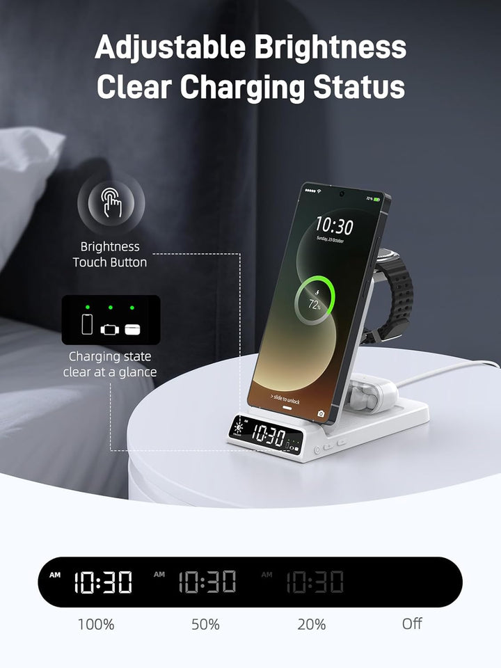 Drahtloses Ladegerät für Samsung Ladestation mit Uhr für Samsung Galaxy S25 Ultra/S24/Z Fold 6/Flip