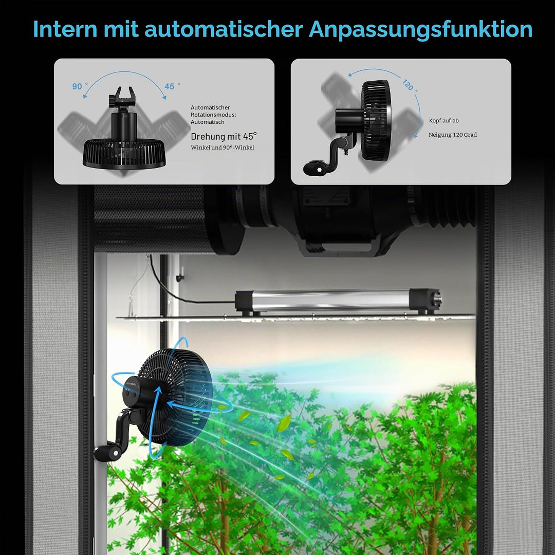 Aygrochy 9W Grow Ventilator mit Clip, EC-Motoren Grow lüfter mit 10-Geschwindigkeiten, IP-44 Schutza