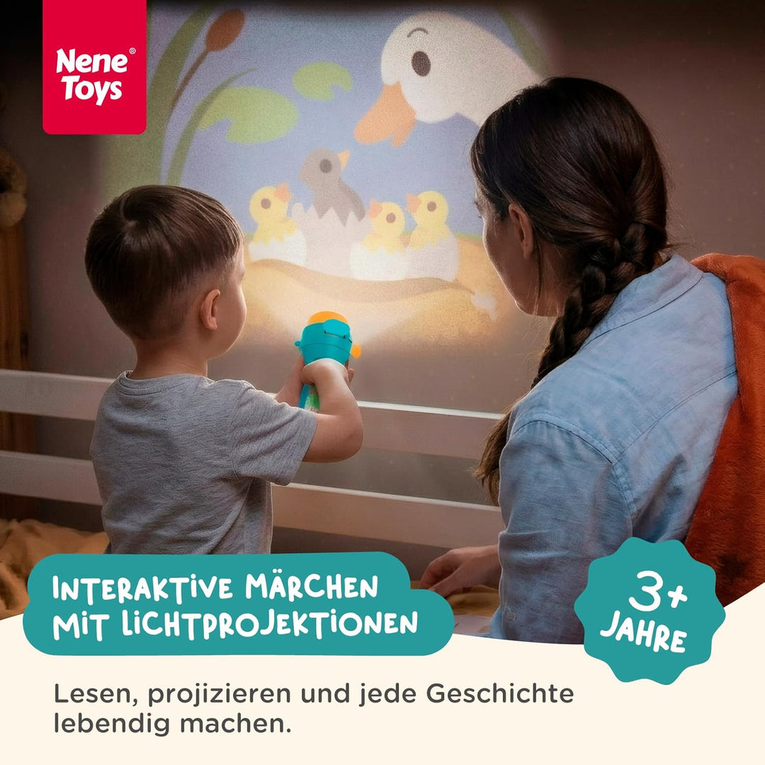 Nene Toys Interaktives Märchenbuch mit Projektor-Taschenlampe & Schattentheater für Kinder ab 3 Jahr