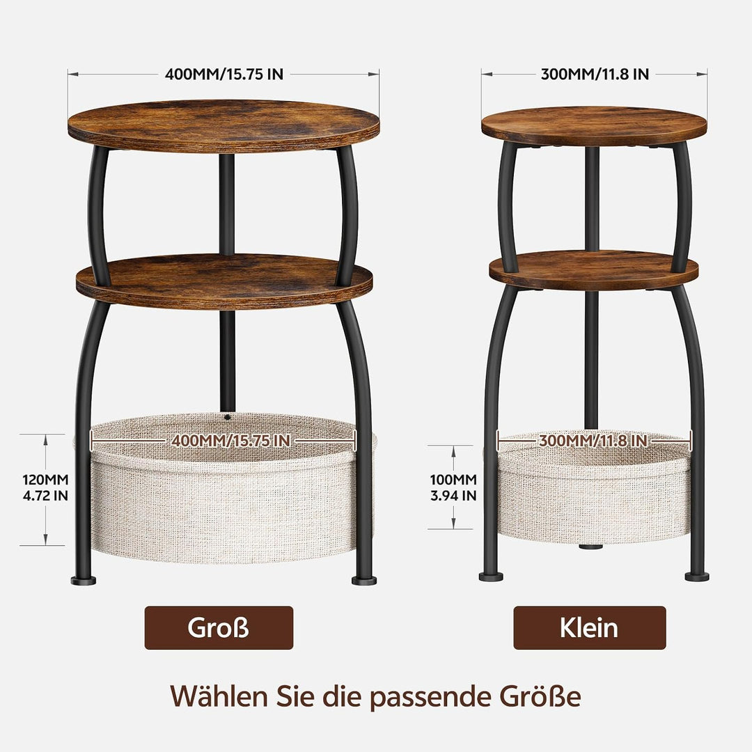 Beistelltisch rund, 3-Stufiger Runder Kleiner Tisch, Couchtisch Klein, Nachttisch, mit Stofftasche,