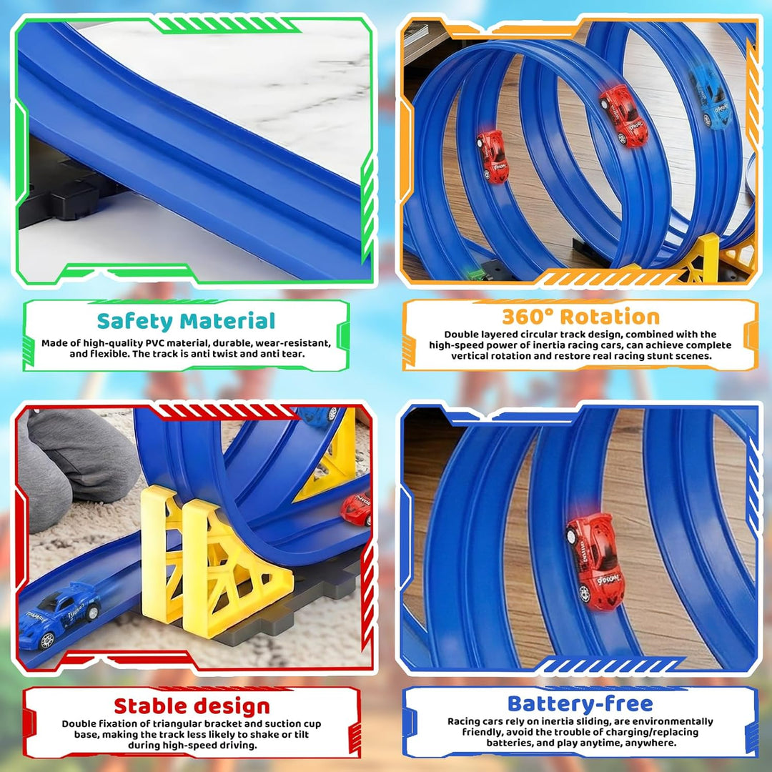 5 Meter Flexible rennbahn Kinder, Rennstrecke Auto Spielzeug, DIY Rennbahn Spielzeug, Autorennbahnen
