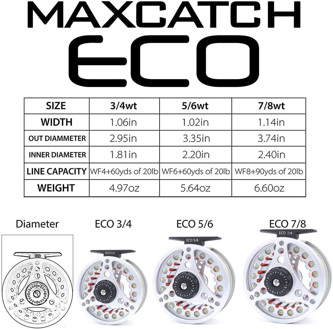MAXIMUMCATCH ECO Serie Fliegenrolle grosser Spulenkern mit Druckguss-Aluminum-Körper Fliegenfischen