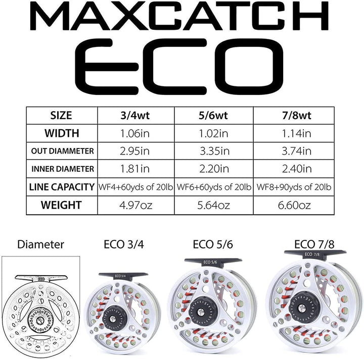 MAXIMUMCATCH ECO Serie Fliegenrolle grosser Spulenkern mit Druckguss-Aluminum-Körper Fliegenfischen