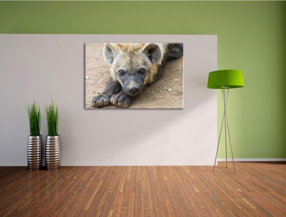 Pixxprint niedliche Hyäne auf Leinwand, XXL riesige Bilder fertig gerahmt mit Keilrahmen, Kunstdruck
