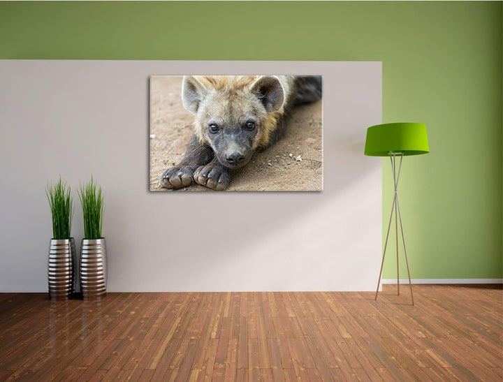 Pixxprint niedliche Hyäne auf Leinwand, XXL riesige Bilder fertig gerahmt mit Keilrahmen, Kunstdruck
