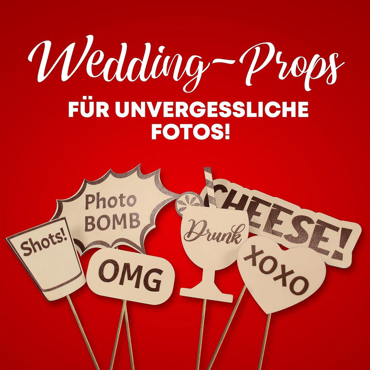 Fotobox Accessoires Hochzeit Requisiten, Schilder aus Holz mit Sprüchen, Wedding Props Zubehör für P