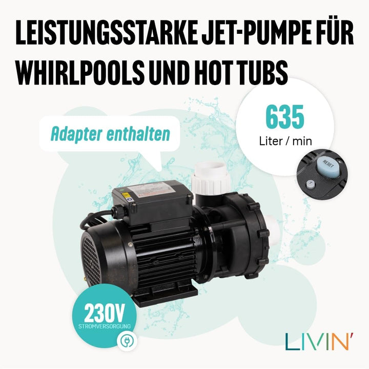 LIVIN' LX LP300 Jet poolpumpen - Whirlpool umwälzpumpe 2.2kw/ 3HP - Pool Filterpumpe 635L/ Min Poolp