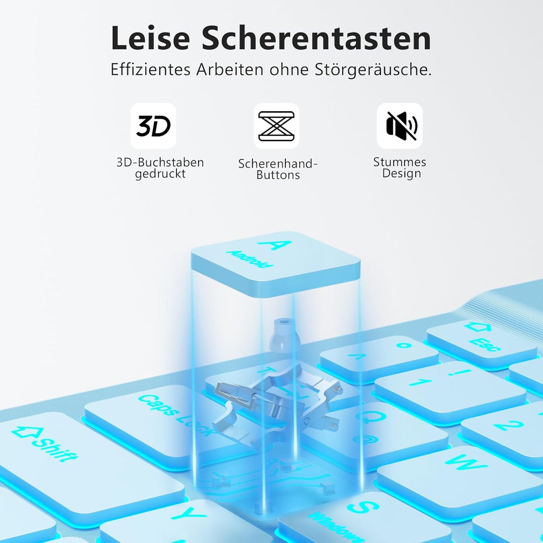 Vobafe Bluetooth Tastatur mit Telefonhalter für iPad Air/Pro/Mini/A16/11/10.9/10.2/iPhone, Kabellose