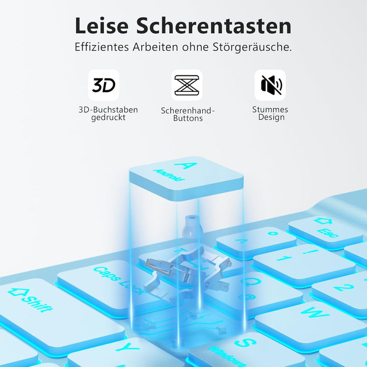 Vobafe Bluetooth Tastatur mit Telefonhalter für iPad Air/Pro/Mini/A16/11/10.9/10.2/iPhone, Kabellose