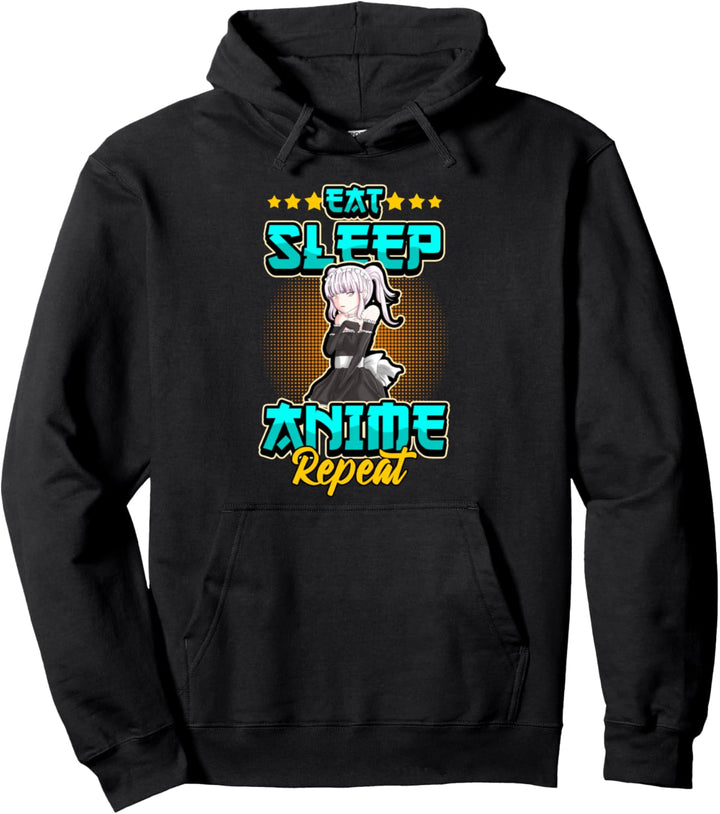 Lustiges Anime Eat Sleep Anime Repeat Otaku Manga Pullover Hoodie