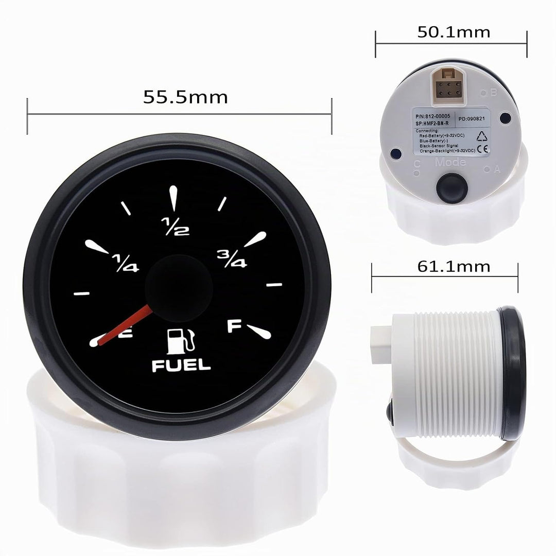 KAOLALI Kraftstoffanzeige, Kraftstoffstandsanzeige 52 mm 0-190ohm 240-33ohm Universal für Auto Boot