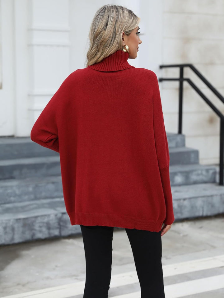 Famulily Basic Dicke Warm Herbst Winter Fledermausärmel Strick Damen Rollkragenpullover Mit Taschen