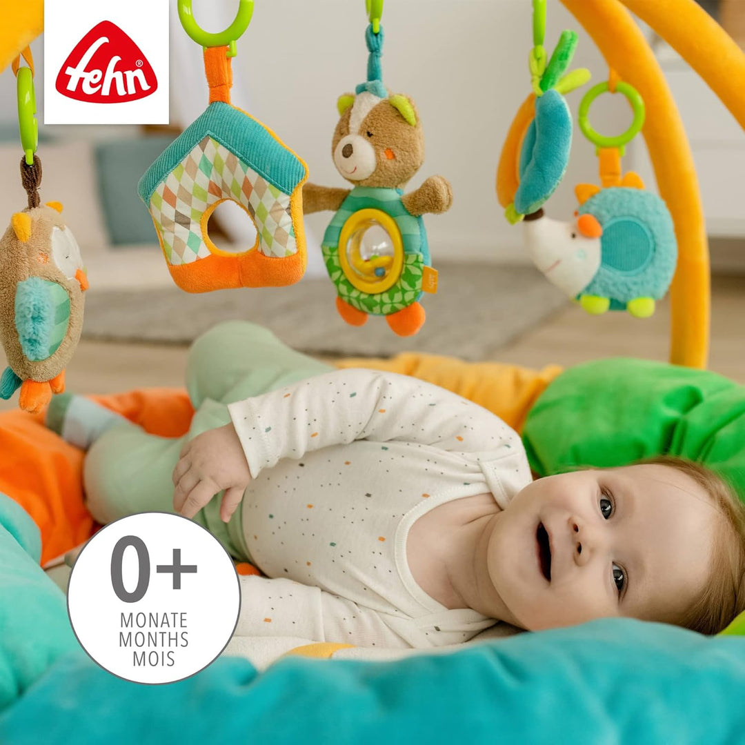 Fehn 071184 3-D-Activity-Nest Eule / Besonders weicher Spielbogen mit 5 abnehmbaren Spielzeugen für